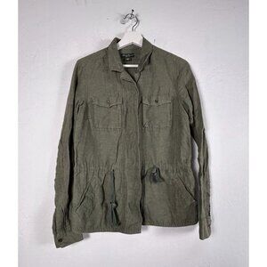 Eddie Bauer Women Olive Green Linen-Cotton Utility Jacket TM Tall Medium Pockets